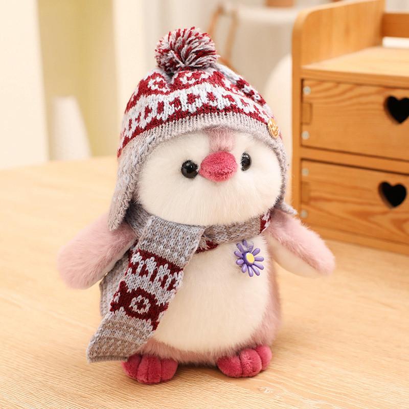 

Penguin Plush Keychain With Knitted Scarves And Hat For Gift And Decoration рожевий