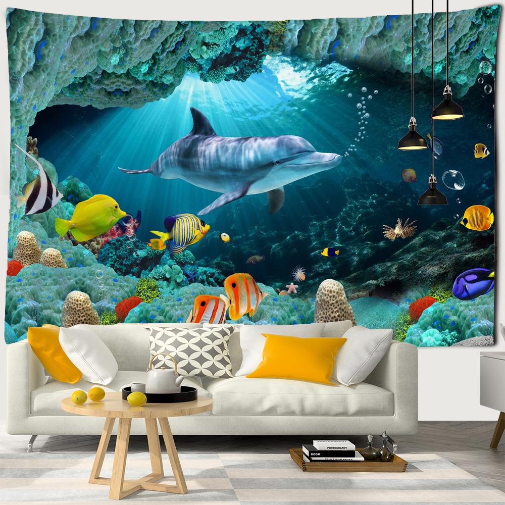 3D Printing Tapestry Psychedelic Ocean World Beautiful Fish Large Tapestry Wall Hanging Marine Animal Home Decor Beach Towel Premium Quality