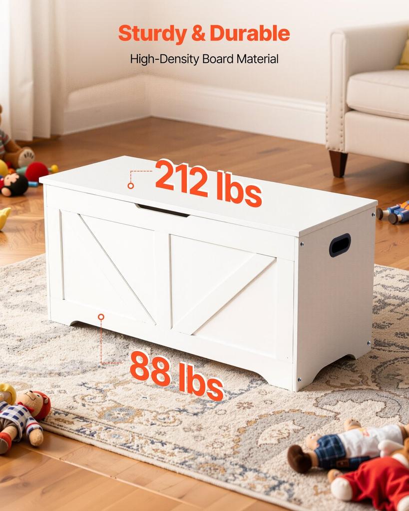 Kids Storage Bench, Wooden Toy Box Chest, Large Storage Cabinet with Safety Hinge, Toddlers Storage Bench for Playroom, Living Room or Entryway, Easy