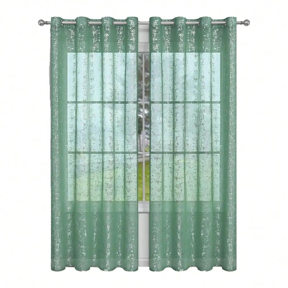 1pc Unique Silver Cross Patterned Sheer Curtain, Curtains for Bedroom, Living Room Kitchen, Window Curtain