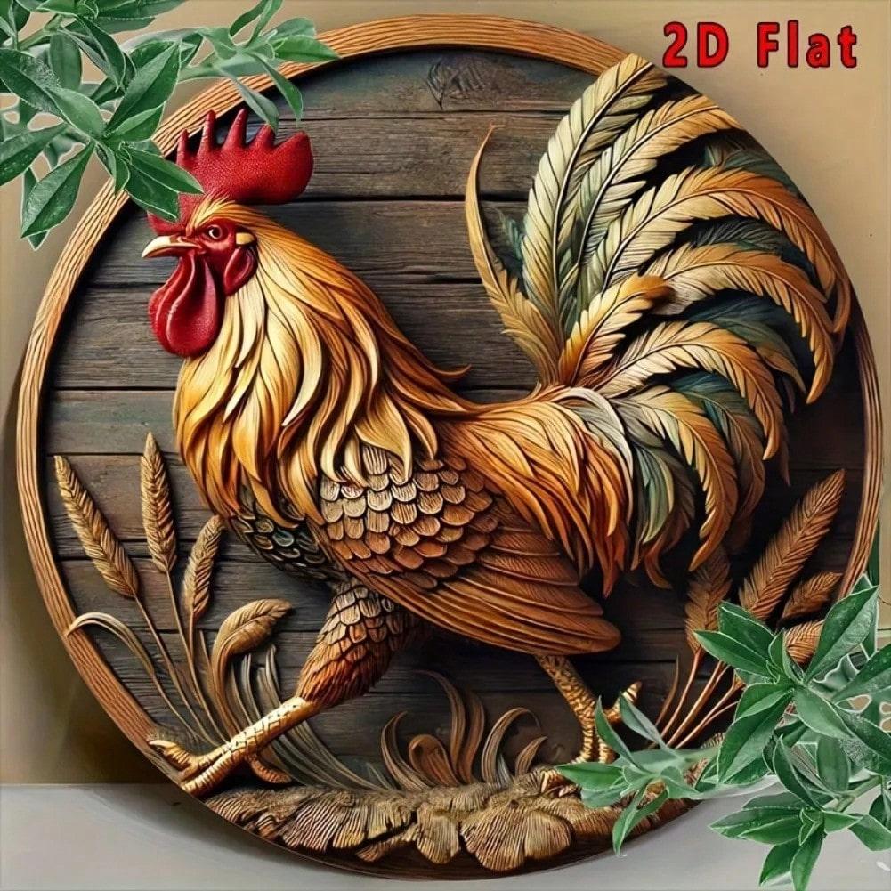 Rooster Metal Wall Art 8 Inch Vintage Style Decorative Plaque For Home Kitchen