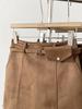 Korean-Style High-Waisted Black Suede A-Line Mini Skirt with Belt - Autumn Collection, Hip-Hugging, Exposure-Resistant.