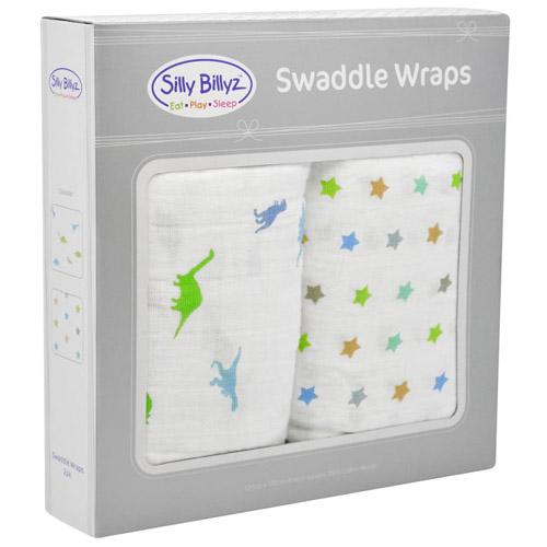 Silly Billyz Silly Billyz Muslin Dinostar Swaddle Wrap 2pk