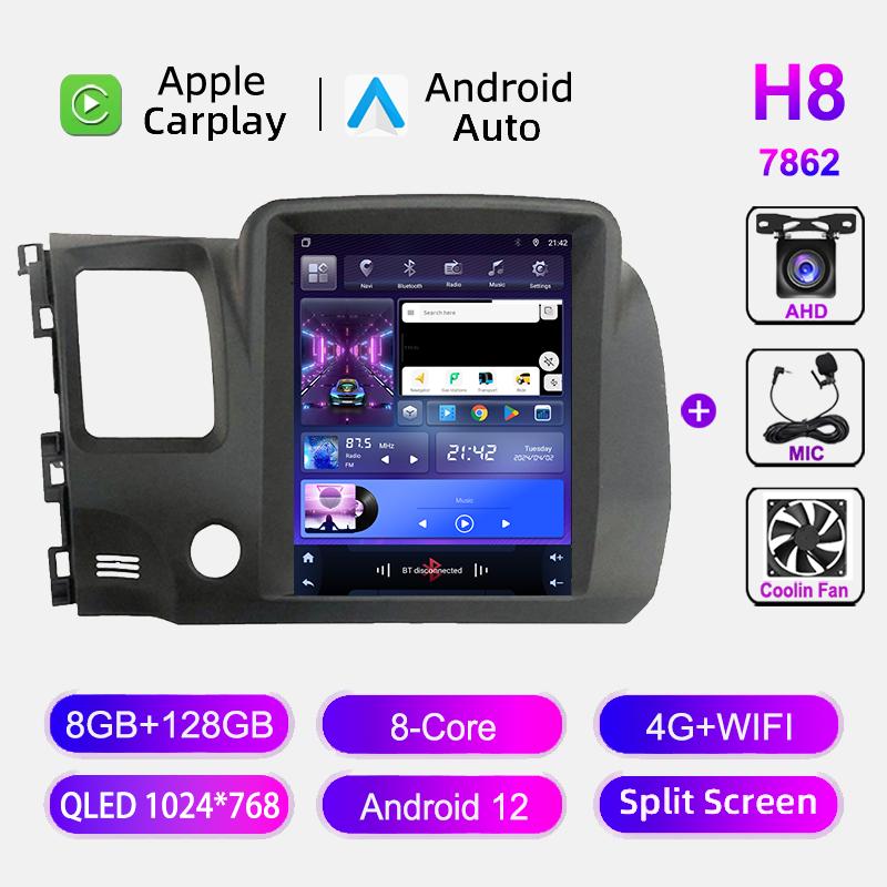 9.7" Android 12 Radio For Honda Civic 8 2005-2012 Multimedia Player 2din GPS Navigation Carplay  Auto Stereo Tesla Screen HU