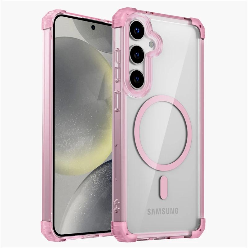 

Shockproof Armor Transparent Case For Samsung Galaxy S25 Edge S24 S23 S22 Note 20 Ultra Plus S24FE S23FE Magnetic Charge Cover For Samsung S22