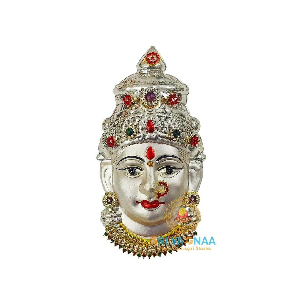Silver Decorated Face - Laxmi Mukhota - Varalakshmi Face - Decorative Silver Ammavari Face