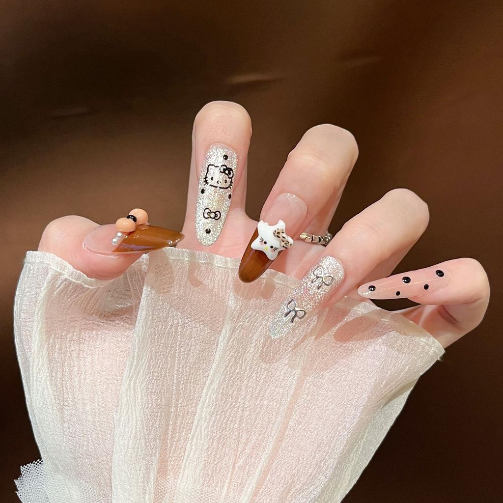 Cat's Eye Wearing Nail Pure Hand-made Nail Piece Fake Nail Wearing Nail Piece Advanced Sense Thin Dog Long