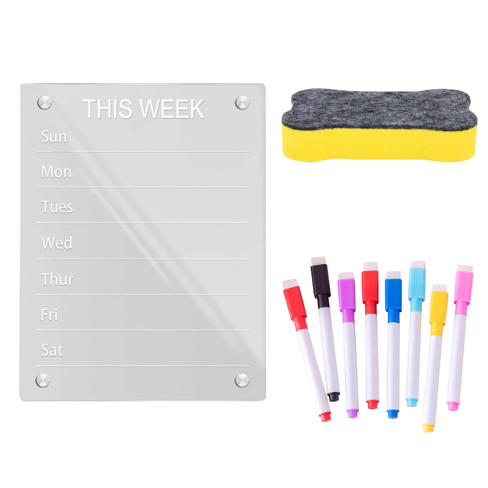 

Блокнот, акриловая прозрачная доска для еженедельного плана питания, многоразовая доска для сухих салфеток, еженедельный календарь, холодильник белый