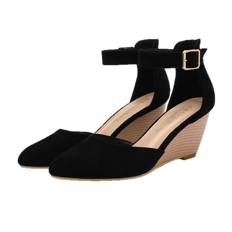 Mode Damen Slipper Retro Wildledersandalen Plateauabsatz Große Größe Schnallenriemen Modisches Damen Freizeit-Schuhwerk