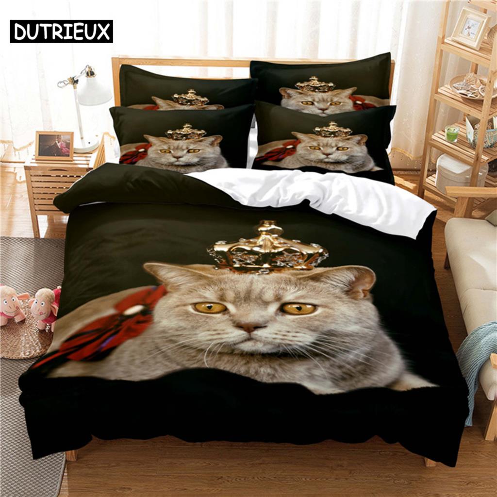 3D Digital Printing Fashion Design Queen Size Lovely Cat Bedding Set, Duvet Cover Set