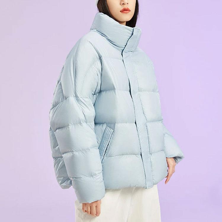 Li Ning Sports Fashion Series Solid Color Warm Stand Collar Short Down Jacket Women Jacket Blue AYMR506-3