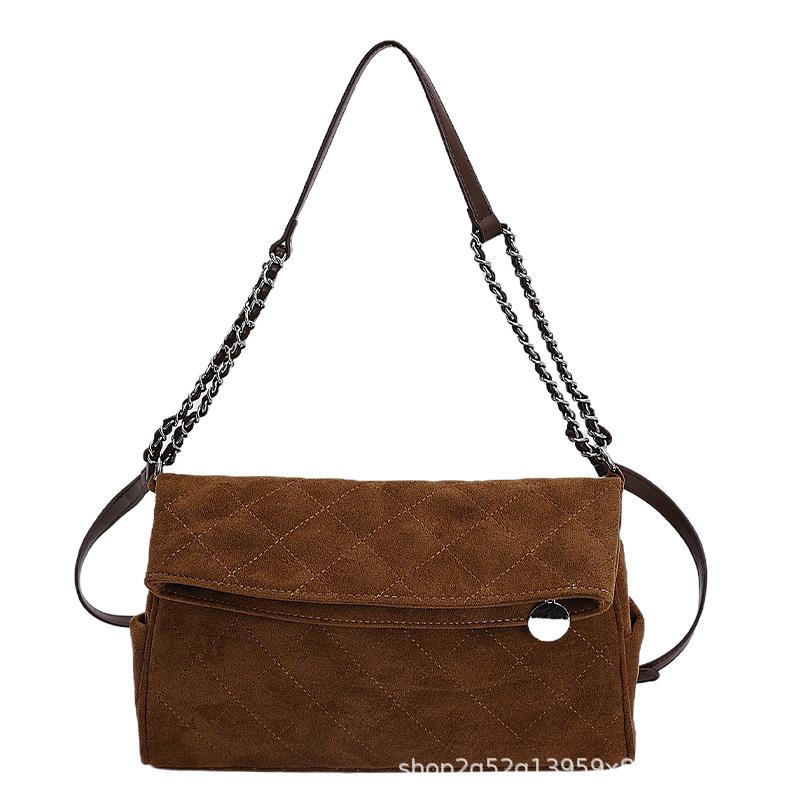 Crossbody bag retro locomotive bag women's new matte diamond chain underarm shoulder bag