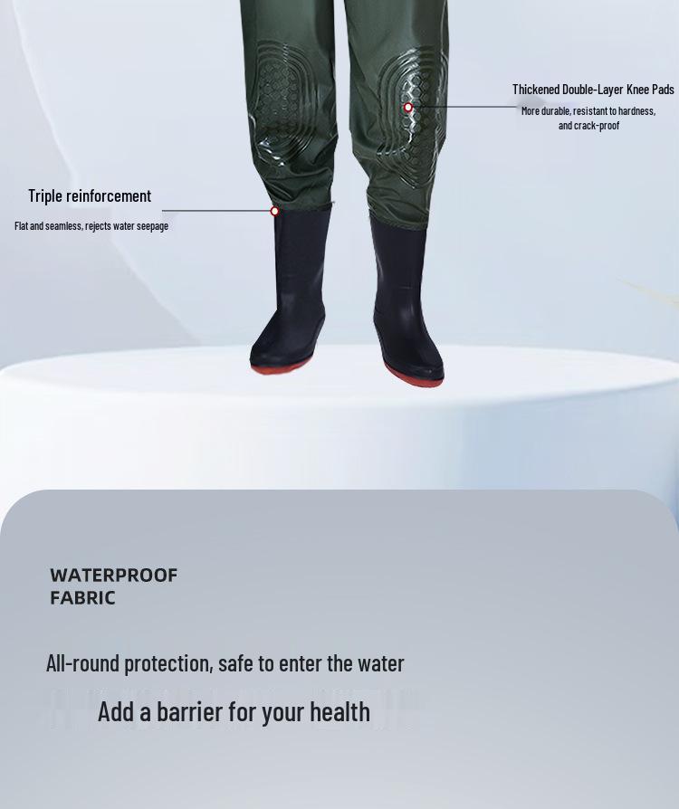 Heavy-Duty Waterproof Overalls: Thick, Wear-Resistant Half-Body Waders for Aquaculture.