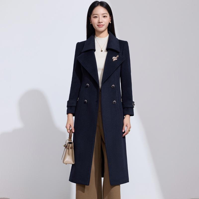 Hepburn Style Double-Breasted Wool Coat for Women - Autumn/Winter French Mid-Length Design