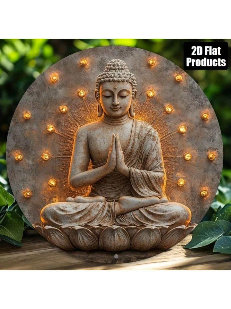 Buddhist Round Metal Tin Sign Wall Art Home Decor Gift