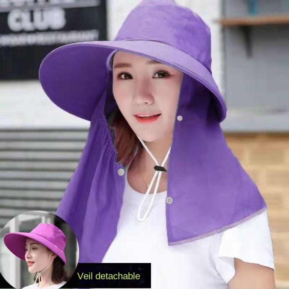 

Detachable Neck Sunscreen Hat Wide Brim Fishing Cap New Neck Protection Cap Women темно-червоний колір