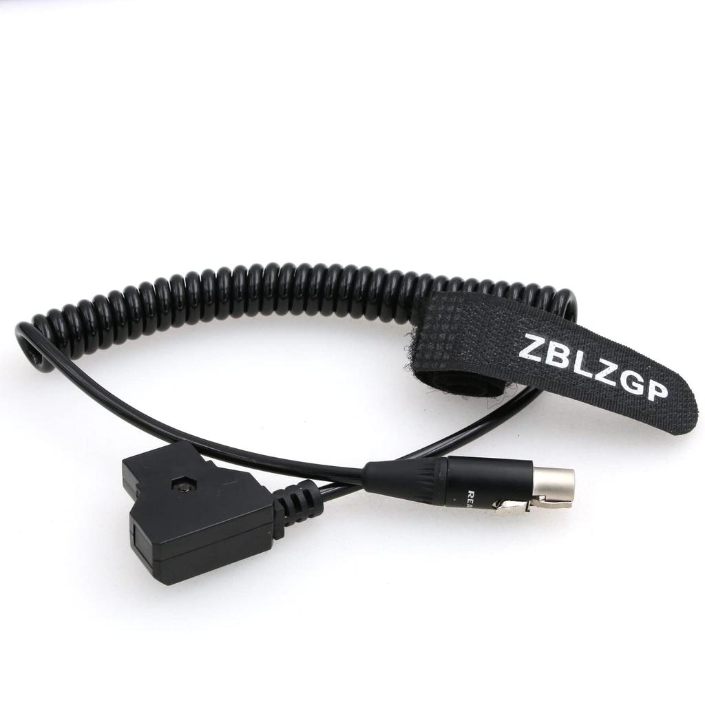 ZBLZGP to Mini XLR Female Power Cable for TVLogic Monitors D-tap 4-pin (Coiled Cable)