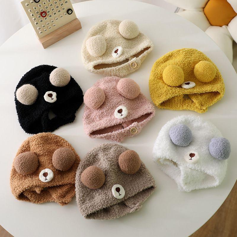 Soft Winter Plush Bear Ear Kids Hat Warm Windproof Multiple Colors For Toddlers Outdoor Daily Use