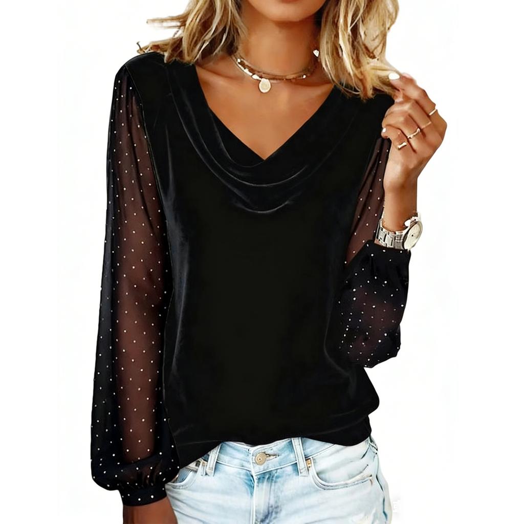 Dámské módní ležérní tričko s dlouhým rukávem, zdobené plyšem, krajkou a kamínky