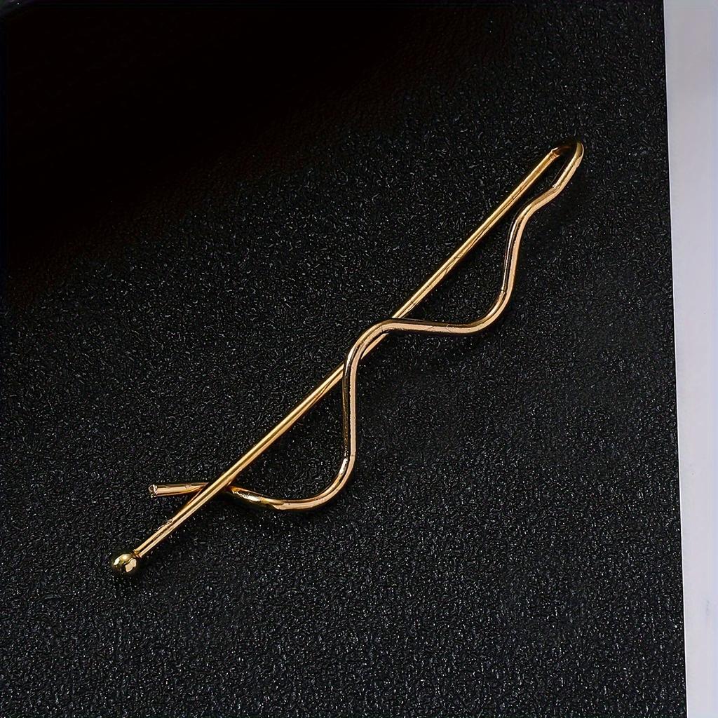 Korean-Style Minimalist Alloy Golden-Tone Hair Clip - One-Piece Bar Shape with Twist Design for Bangs, Hairpin for Women, Cute Hair Clips