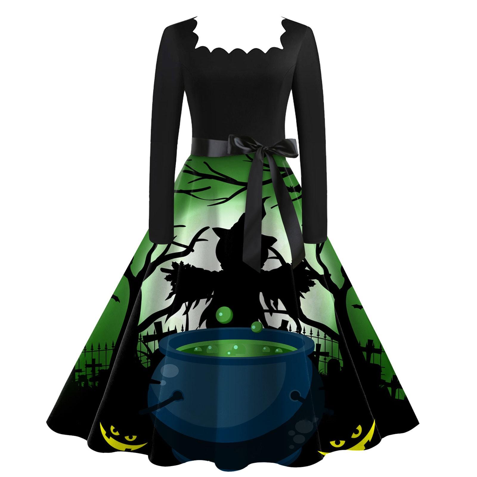 Женские повседневные модные платья с квадратным вырезом и длинным рукавом на Хэллоуин — фото 5