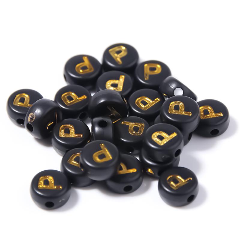 100pcs Black Color Acrylic Letter Beads A-Z Round Flat Alphabet Spacer Bead for Jewelry Making DIY Bracelet Necklace Charms