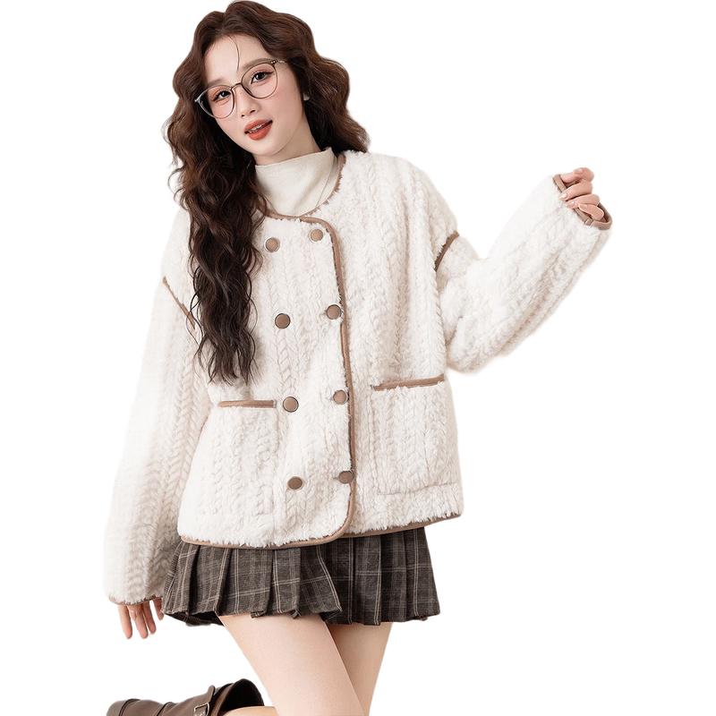 TonLion Women's Elegant Faux Lamb Wool Short Coat