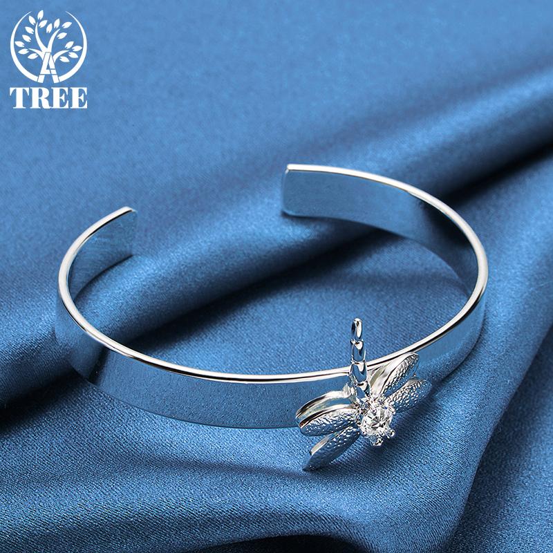 925 Sterling Silver AAA Zircon Dragonfly Smooth Bracelet Jewelry
