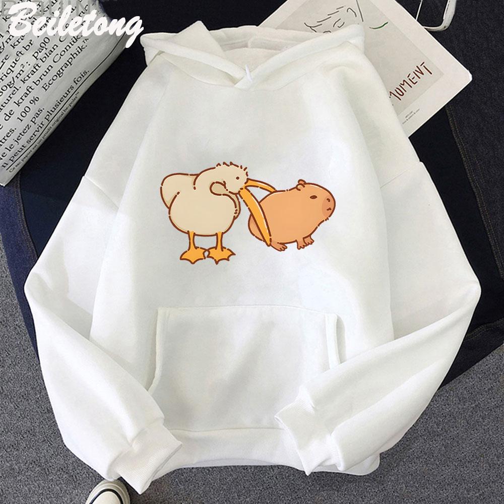 Funny Pelican and Capybara Hoodie Kawaii Woman Sweatshirt Spring Fashion Pullovers Girls Cartoon Long Sleeve Cloth