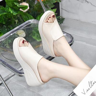 2024 New Women Sandals Women Slippers Black Wedge Platform Open Toe Women Orthopedics Thick Bottom Beach High Heels Slides