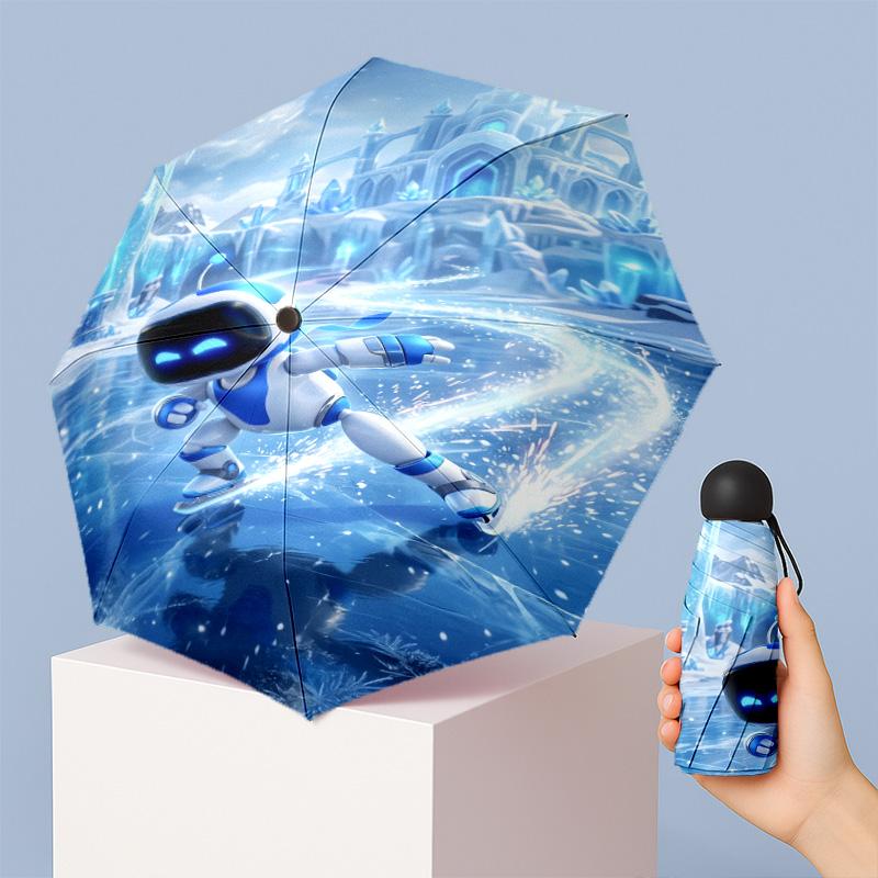 Astro Bot Printed 5?Fold Mini Umbrella 8?Rib Windproof Compact Umbrella For Women Pocket Carry
