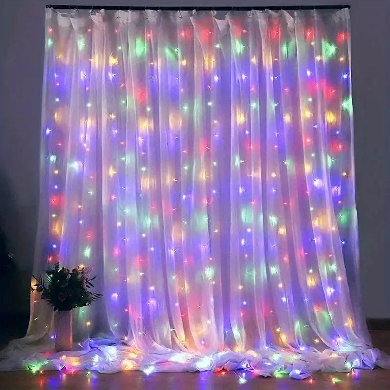 

Christmas LED curtain light with remote control, 8 flashing modes, suitable for bedroom hanging decoration, USB powered, festive lighting. 3Mx1M різнокольоровий