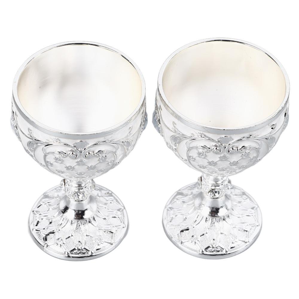 2PCS Small Zinc Alloy Goblet Gold White Embossed Wine Glass Vintage Goblet Party Drinking