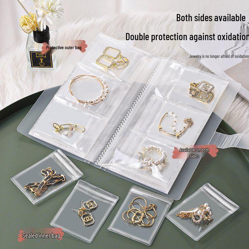 Portable Transparent Jewelry Storage Album, PVC Sealed, Anti-Oxidation Bag for Silver Necklaces & Earrings