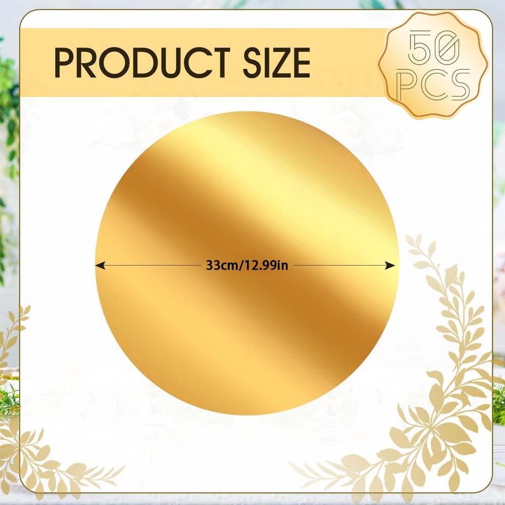 50pcs Mirrored Gold Charger Placemats - 13" Round Disposable Paper Mats (Gold/Bright Red), Dining Table Decor for Banquet Wedding Party