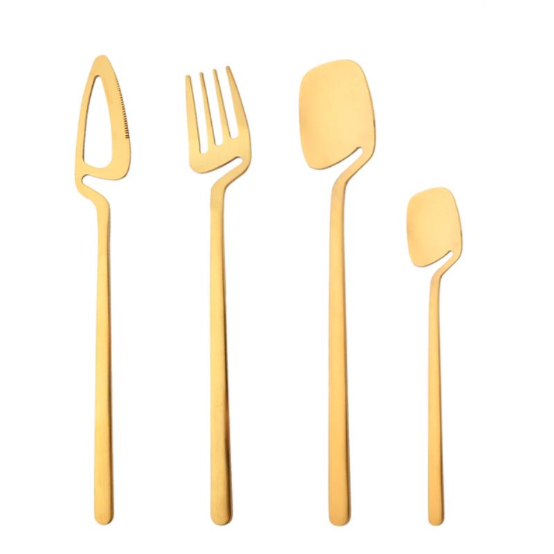 4Pcs Blue Silver Stainless Steel Cutlery Set Kitchen Silverware Dinnerware Knife Fork Spoon Flatware Set Brushed Stain Tableware Utensils