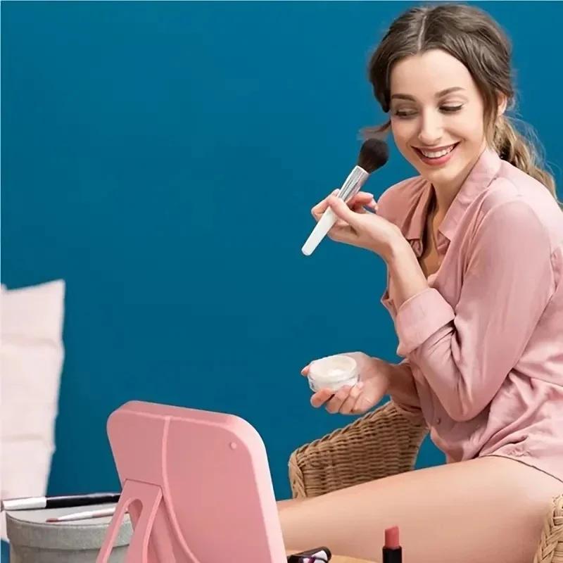 LED Cosmetic Mirror Touch Screen Plug-in Switch with Lights Portable Standing Folding Cosmetic Mirror