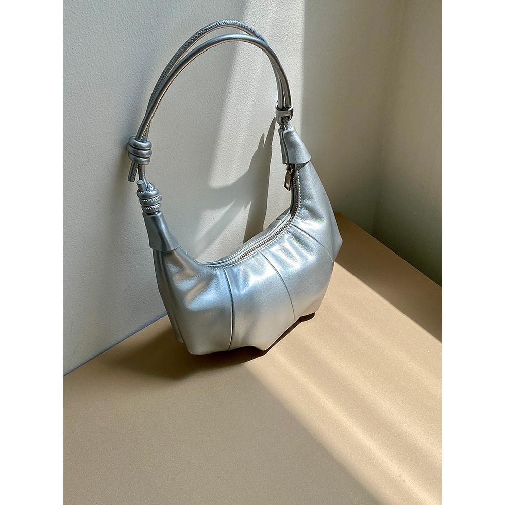 IELGY Ladies Underarm Bag Silver All-Match Croissant Bag
