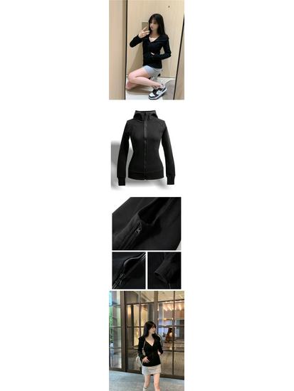 Women's Slim-Fit Hooded Jacket, American Style, Trendy Zipper Cardigan for Spring & Autumn, Versatile & Slimming Dopamine Dressing