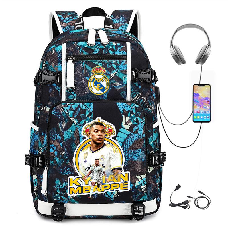 Multifunctional Camo Backpack for Students, USB Charging Casual Travel Daypack, Football Star Print Design