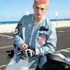 Mens PU Leather Jacket American Motorcycle Suit Baseball Suit Bomber Fall/Winter Loose Embroidered PU Leather Jacket Cross