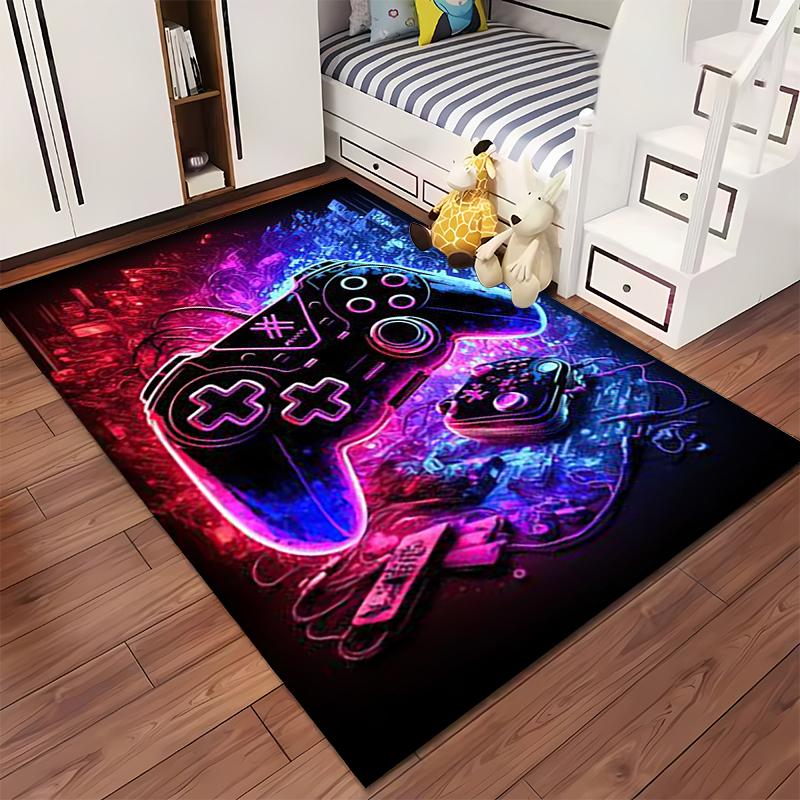 Colorful Neon Gaming Controller Design Carpet for Living Room Decor Suitable for use as an anti-slip for living room bedroom sofas
