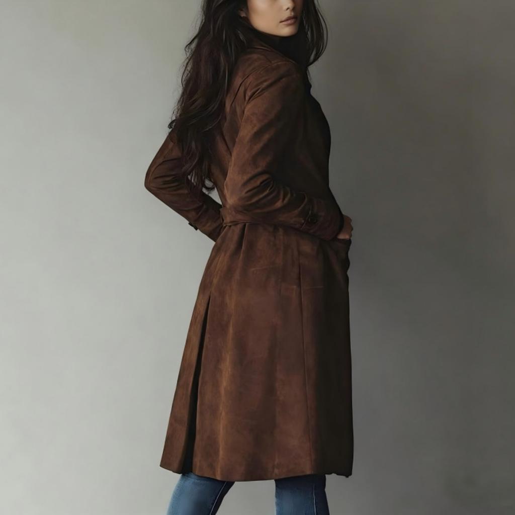 Western Style Women's Faux Suede Waist-Cinched Coat, Comfortable Casual Fashion Outerwear for Women