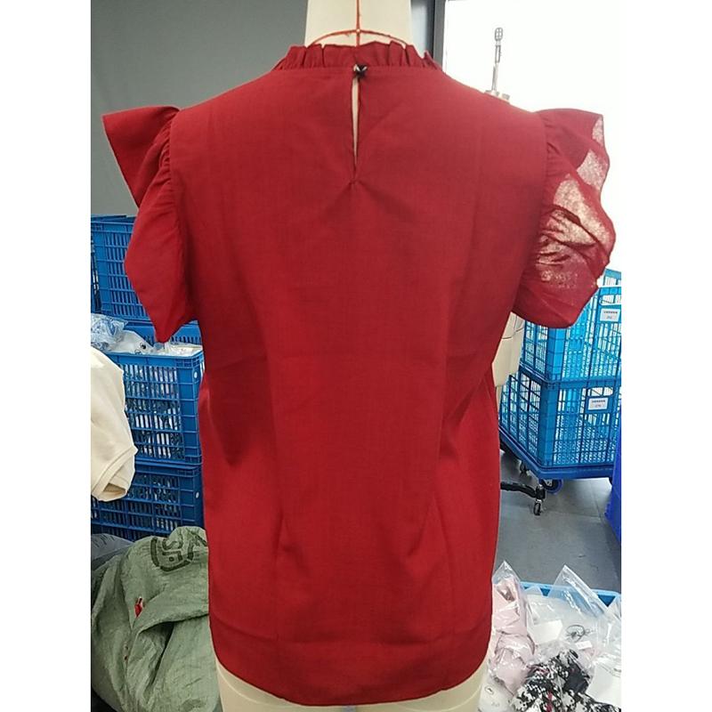 New Summer Pleated Ruffle Flying Sleeve Casual Blouse Women Solid Short Sleeve Round Neck Loose Shirts Women's Clothing Elegant Slim Fit Tops 26595