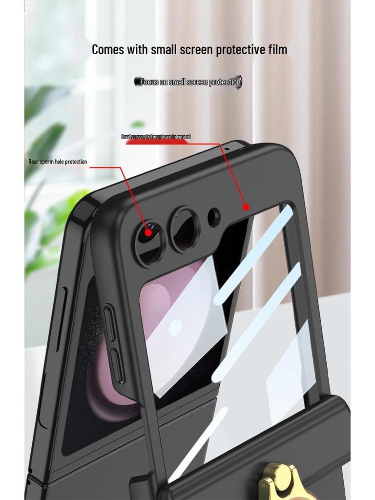 Samsung Z Flip 5 Magnetic Foldable Frosted Ring Holder Case - Anti-drop Protective Cover for Couples