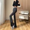 Autumn Winter Elegant High-Waisted Flared Black Long Pants with Slits