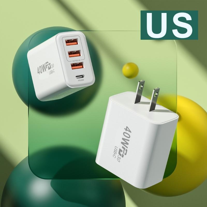 4 Συσκευές Γρήγορη 3 Θύρες USB A 1 Θύρα USB C Έξοδος 40W για Τηλέφωνα Tablets Laptops