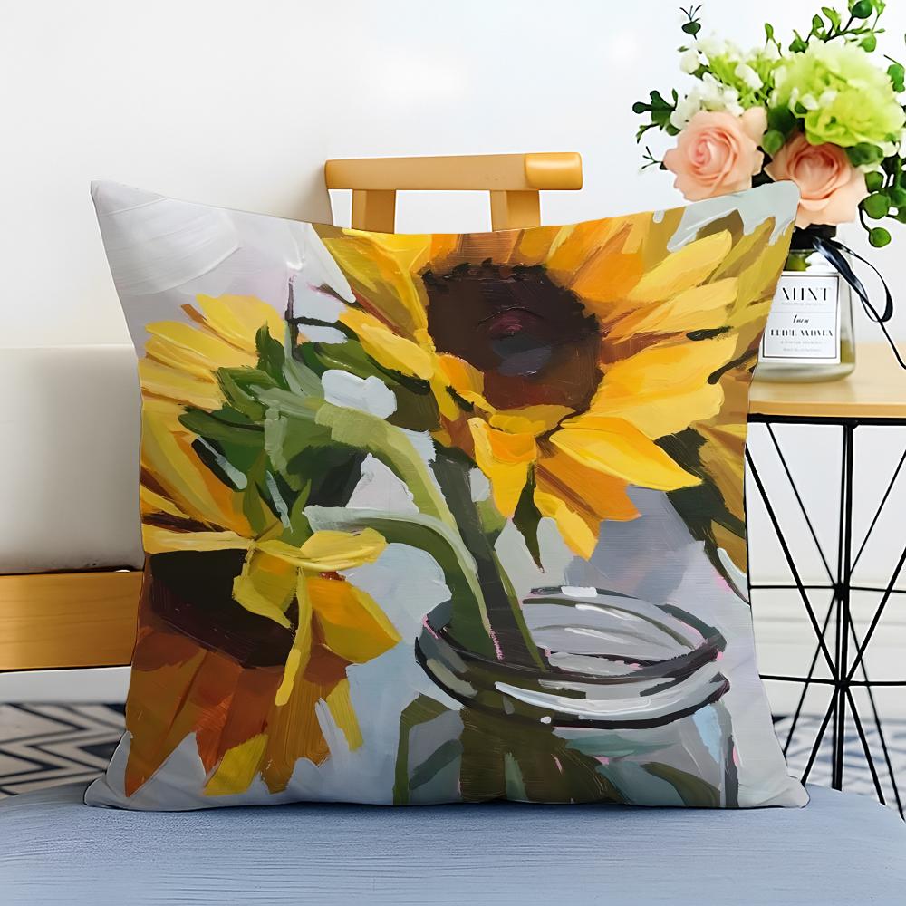sunflower Cushion Cover Washable Linen Pillowcase Soft for Sofa Bed Cozy Home Room Decor