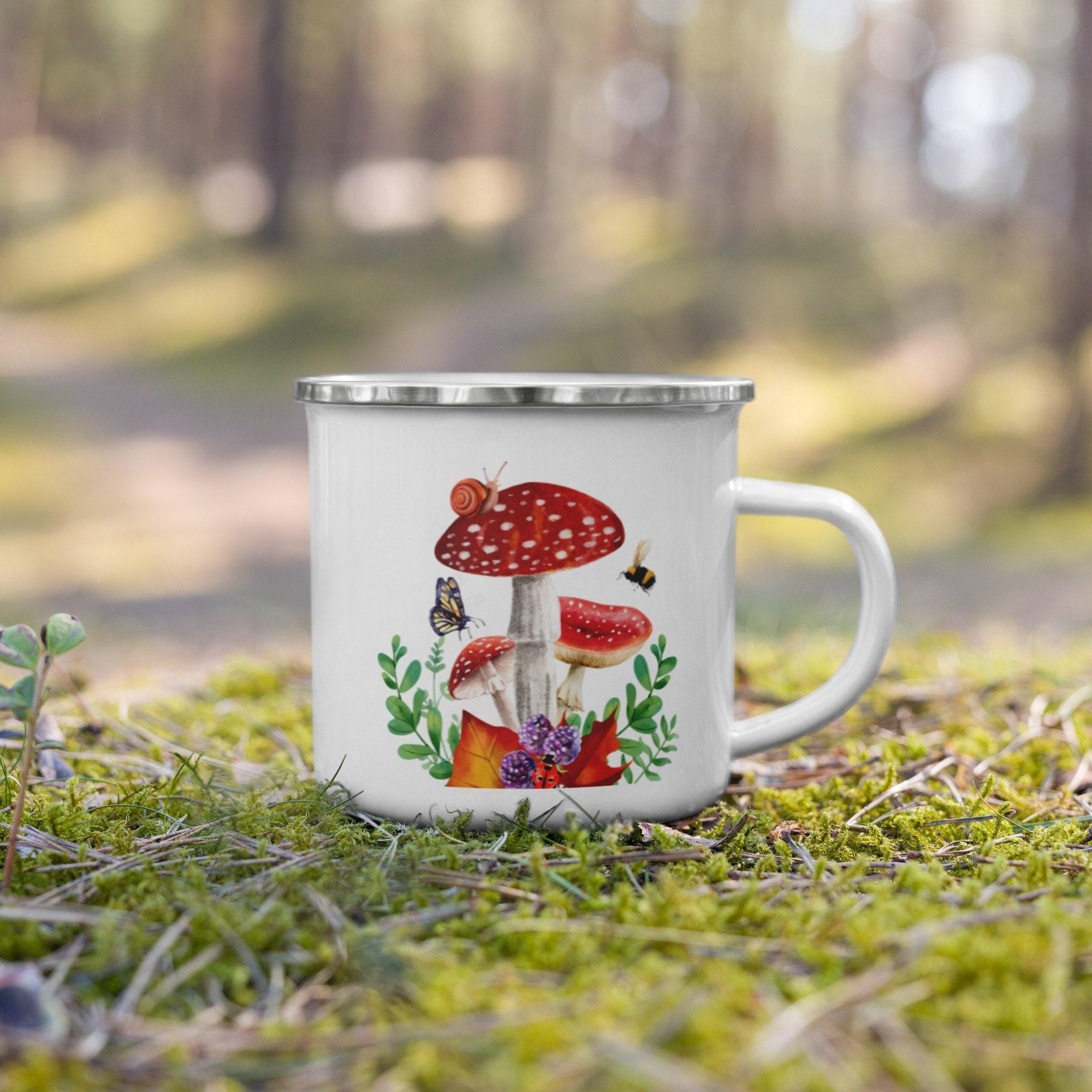 Mushroom Bee Snail Berries Enamel Camping Mug,350ml Camper Mug Kids birthday Gift 301-400ml белый