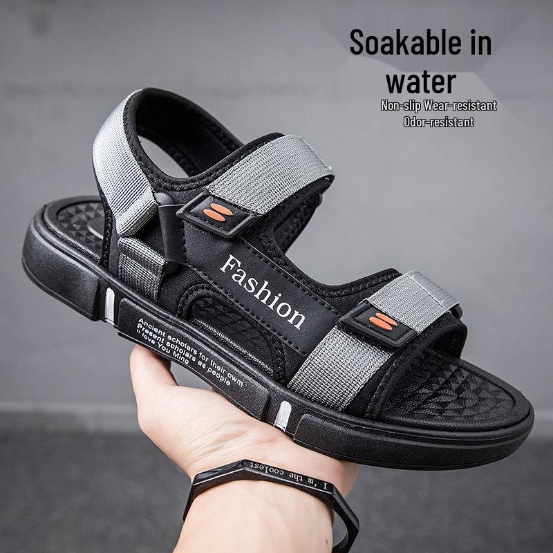

Мужские летние сандалии с нескользящей подошвой: Износостойкие, Мягкая подошва, Пляжная спортивная обувь с открытым носком для подростков 45 серый